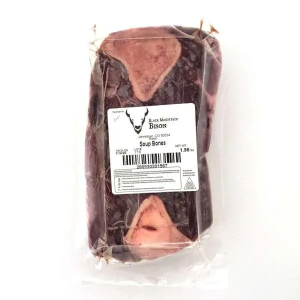 Bison soup bones in vacuum-sealed freezer pack